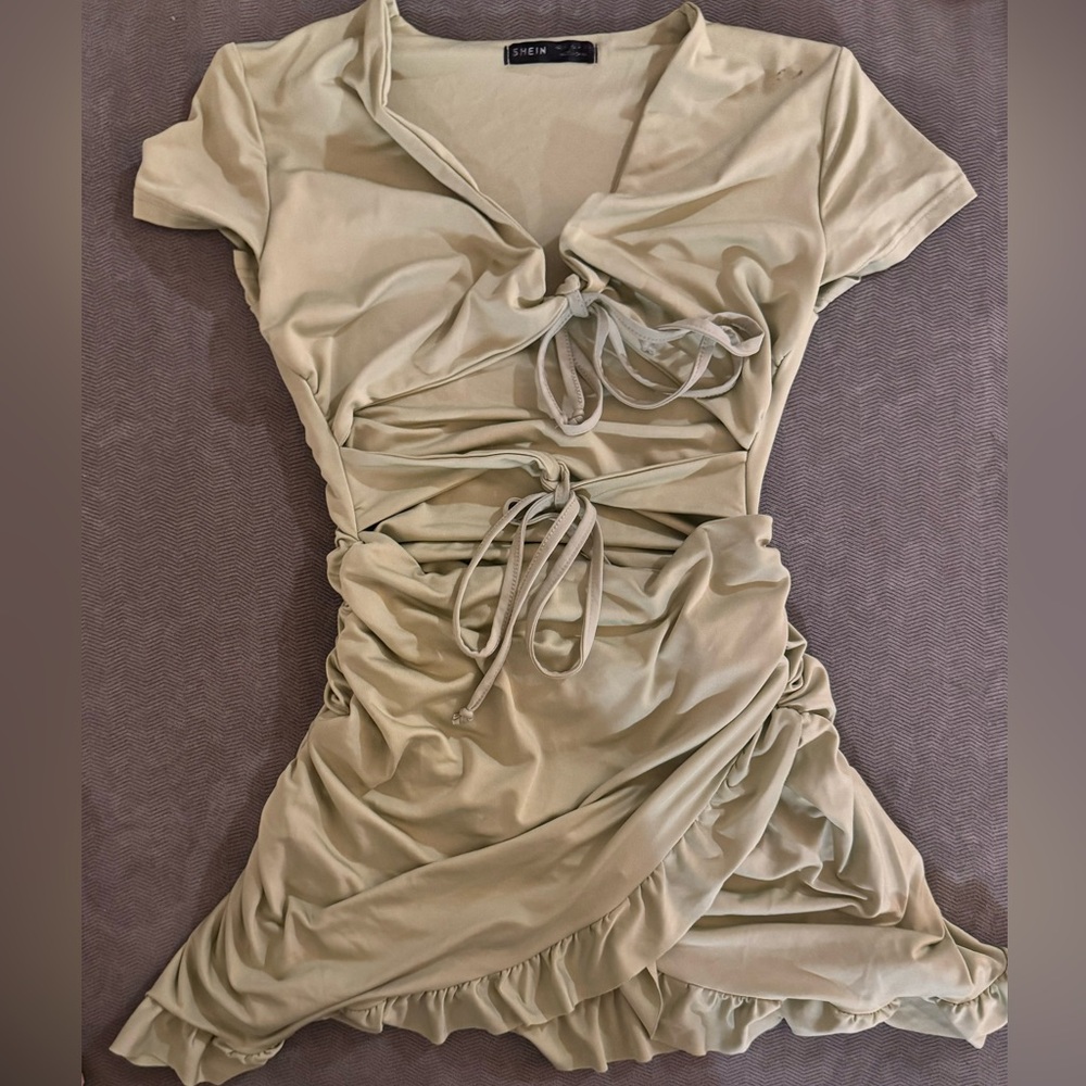 SHEIN Olive Ruched Mini Dress